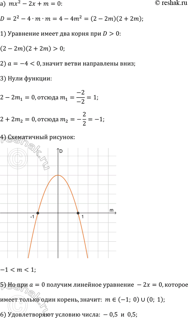 ����������� �) ������� ��� �������� m, ��� ������� ��������� mx^2 - 2� + m = 0 ����� ��� �����. �� ����� -1,5; -0,5; 0; 0,5; 1,5 �������� ��, ������� ������������� �����...