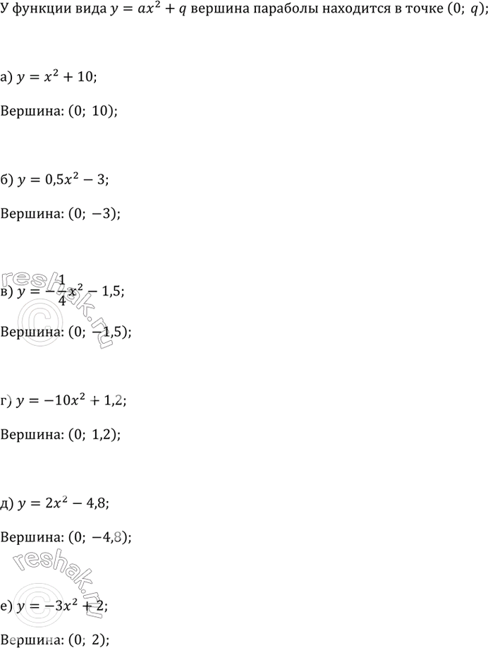    :)  = ^2 + 10;)  = 0,5^2 - 3) y = -1/4 x^2 - 1,5;)  = -10^2 + 1,2;)  = 2^2 - 4,8;)  = -^2 +...