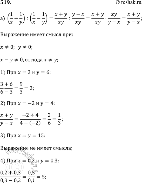 ����������� ��������� �������� ��������� ��� �������� ��������� ���������� (���� ��� ����� �����):�) (1/x + 1/y) : (1/x - 1/y) ��� x = 3 � y = 6; x = -2 � y = 4; x = 15 � y = 15;...