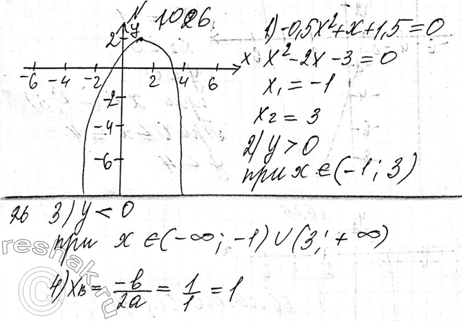 ����������� 1026. ��������� ������ ������� � = -0,5�2 + � + 1,5. ��� ����� ��������� � �������� � ����� ����; ������ ����; ������ ����? � ����� ���������� ��� ������� ���������� � �...