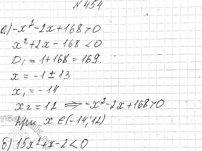����������� 454. ��� ����� ��������� x:�) ������� -�2 -2x+ 168 ��������� ������������� ��������;�) ������� 15x2 + � - 2 ��������� ������������� ��������;�) �����...