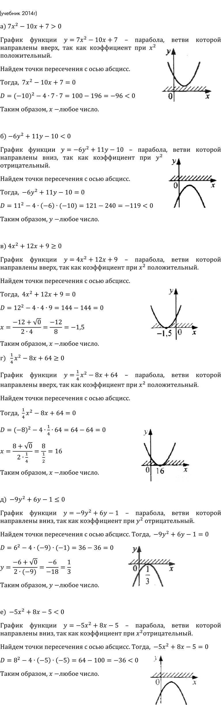  315. (   .) ,       :) 7^2 10 + 7 > 0; ) 1/4^2 - 8 + 64 >= 0;) -6^2 + 11 - 10 < 0; )...