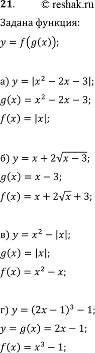  21.  f(g(x))  .   y=f(x)  y=g(x), :) y=|x^2-2x-3|;   ) y=x^2-|x|;) y=x+2v(x-3);   )...