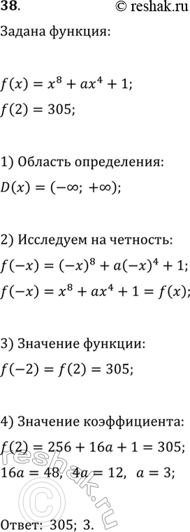  38. ,  f(x)=x^8+ax^4+1  f(2)=305.  f(-2)   ...