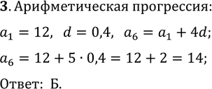 Изображение Чему равен шестой член арифметической прогрессии, первый член которой равен 12, а разность равна 0,4?  А) 14,4 Б) 14 В) 13,6 Г)...