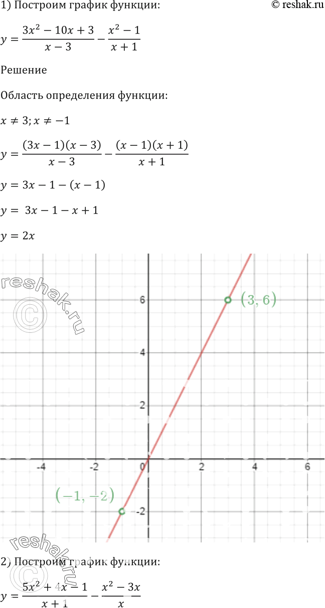  604.   :1) y = (3^2 - 10x + 3)/(x - 3) - (x^2 - 1)/(x + 1);2) y = (5x^2 + 4x - 1)/(x + 1) - (x^2 -...