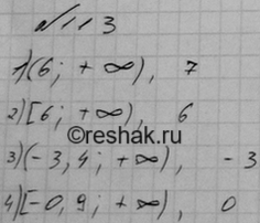 Изображение Укажите наименьшее целое число, принадлежащее промежутку:  1) (6; +бесконечность);   2) [6; +бесконечность);   3) (-3,4; +бесконечность);   4) [-0,9;...