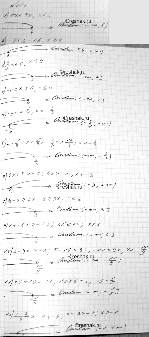 Изображение Решите неравенство:  1) 5х < 30;   2) -4x  1 5/9;  7) 4х + 5 > -7;   8) 9 - х >= 2х;  9) 13 - 6x >= -23;  10) 5 - 9x > 16;  11) 3х + 2 ...