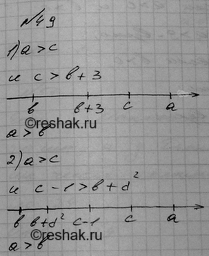 Изображение Сравните числа а и b, если известно, что:  1) а > с и с > b + 3;   2) а > с и с - 1 > b + d^2,  где c и d — некоторые...