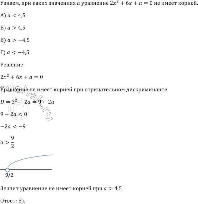 Изображение При каких значениях а прямая 2х - у = а имеет с параболой у = х^2 - 8 одну общую точку?  А) а = 8   Б) а = 9   В) а = -9  Г) таких значений не...