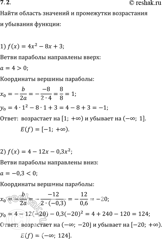  7.2.         :1) f(x)=4x^2-8x+3;   2)...