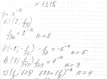 ����������� 13.15.	���� ����� n, ���� ��������, ��� ������ ��������� ������� � = �^-n �������� ����� �������� �����:�) (2;1/256);�) (-2;-1/32);�) (7;1/343);�)...