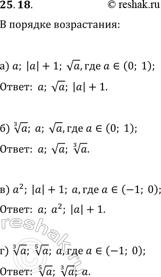  25.18.     :) a, |a|+1, va,  a?(0; 1);) a^(1/3), a, va,  a?(0; 1);) a^2, |a|+1, a,  a?(1; 0);) a^(1/3),...