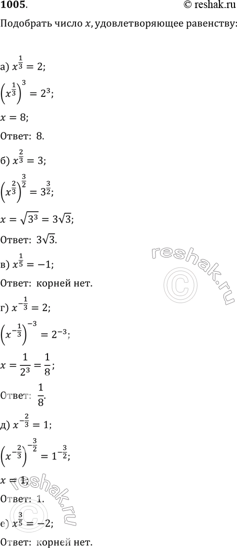  1005.   x,  ,   :) x^(1/3)=2;   ) x^(2/3)=3;   ) x^(1/5)=-1;) x^(-1/3)=2;   ) x^(-2/3)=1;   )...