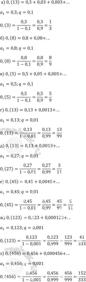 ����������� 499.�������� � ������������ ����� ����������� ������������� ���������� �����:�) 0,(3);	�) 0,(8);	�) 0,(5);�) 0,(13);	�) 0,(27);	�) 0,(45);�) 0,(123);	�)...