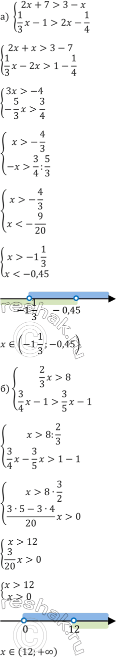 ����������� 55. �) 2x+7>3-x 1/3 x-1>2x-1/4�) 2/3 x>83/4 x-1>3/5 x-1�)(x-1)/2(x-5)/3  �)(2x+1)/3>(3-x...