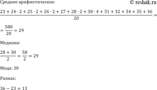 ����������� 727. � �������� ������� ������� ����� ������ 580 ����������. ������� �� ������������� �� ������� � ����������� �������:23, 24, 24, 25, 25, 26, 26, 27, 28, 28, 30, 30,...