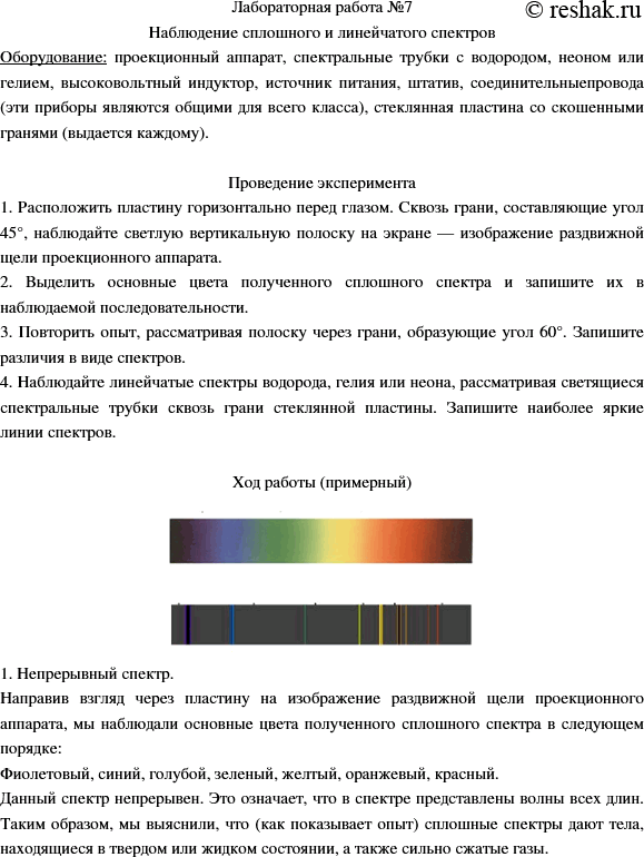 Лабораторная работа по физике 11 класс спектры