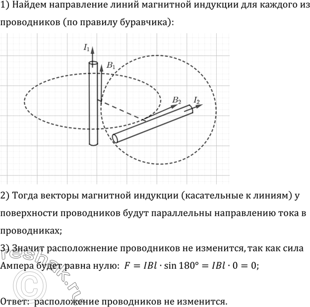 Изображение 2.	По двум скрещивающимся под прямым углом прямолинейным проводникам пропускают токи. Силы...