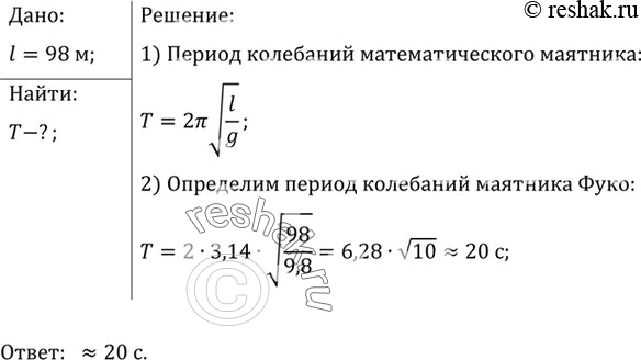 Изображение 2.	B Санкт-Петербурге в Исаакиевском соборе висел маятник Фуко, длина которого была равна 98 м. Чему был равен период колебаний...