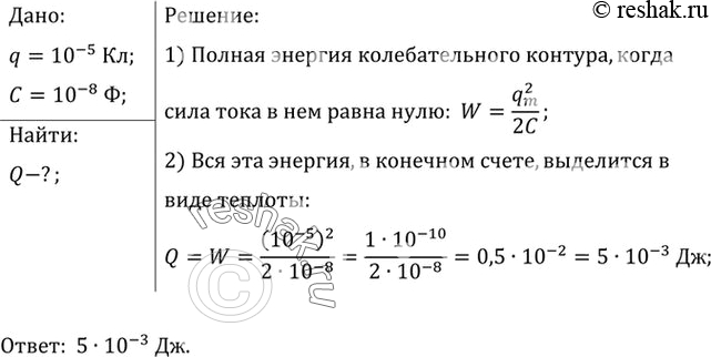 Изображение 1.	После того как конденсатору колебательного контура был сообщен заряд q = 10-5 Кл, в контуре...