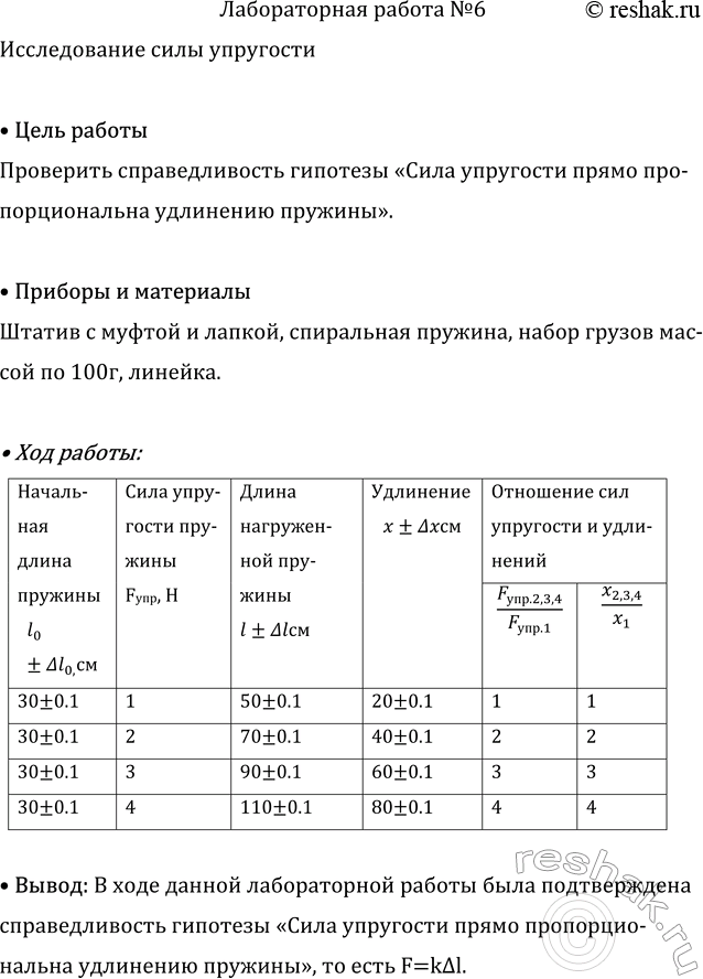 Изображение Лабораторная работа №6 ГДЗ Перышкин Иванов 7 класс