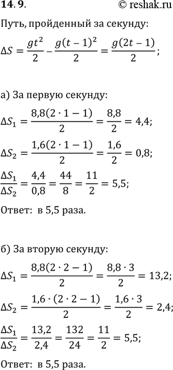 ����������� ��������� ���������� ������� �� ������ g_1=8,8 �/�^2, �� ���� g_2=1,6 �/�^2. �� ������� ��� ����������� ����, ���������� �������� ��������� ���������� �� ���� ��������...