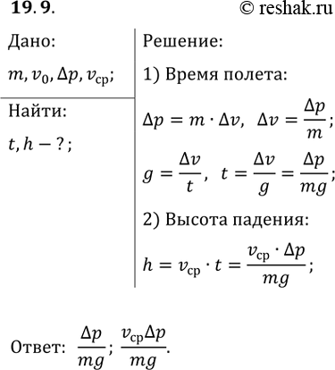 ����������� 19.9. ���� ������ m, ��������� ����������� ���� �� ��������� v_0, �� ����� ������� �������� ���������� �������� ������ p. ������� ������� ���� ���������� � �����, ����...