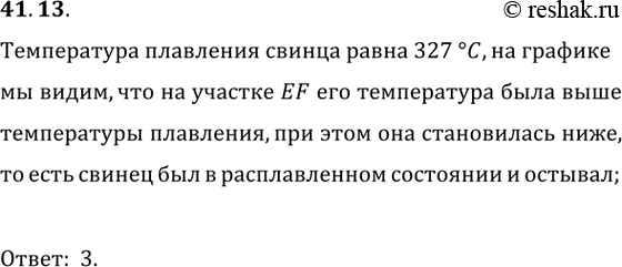 Изображение Какому из участков графика (см. рис. VI-15) соответствует процесс остывания расплавленного свинца?  Выберите правильный ответ:  1) BC;   3) EF;  2) DE;   4)...