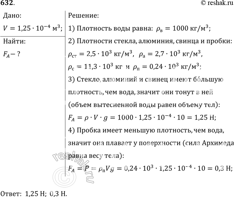 Решено)Упр.632 ГДЗ Лукашик 7 класс по физике с пояснениями