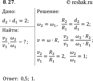 ����������� 8.27. ���������� ��������� �������� ��������� v_2/v_1 ������� ����� ������� � ������� ��������� ?_2/?_1 �� ������� II-20, �, ���� ��������� ��������� ������� �����...