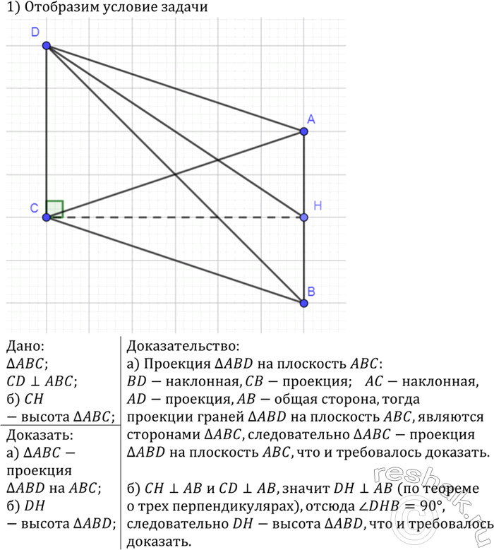 ����������� ������ CD ��������������� � ��������� ������������ ABC. ��������, ���: �) ����������� ABC �������� ��������� ������������ ABD �� ��������� ABC; �) ���� CH � ������...