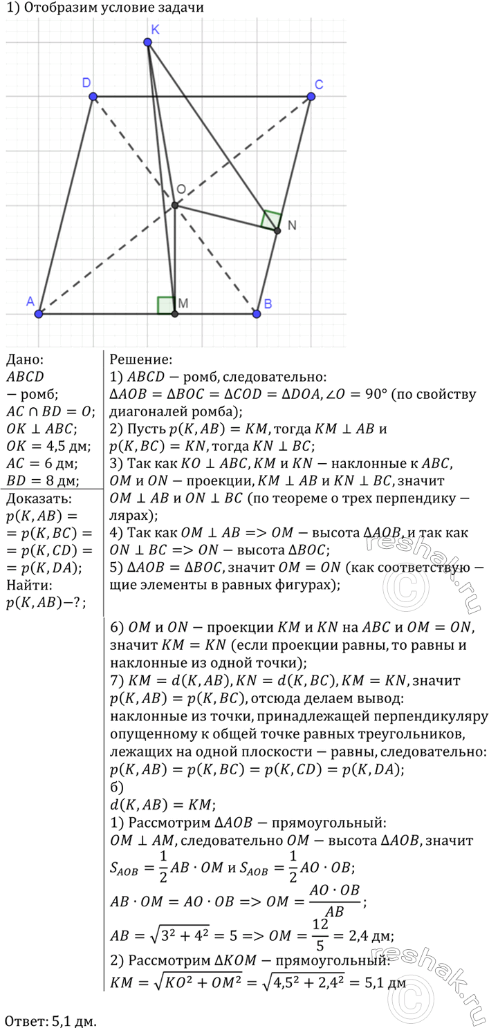 ����������� ������ OK ��������������� � ��������� ����� ABCD, ��������� �������� ������������ � ����� �. �) ��������, ��� ���������� �� ����� K �� ���� ������, ���������� �������...