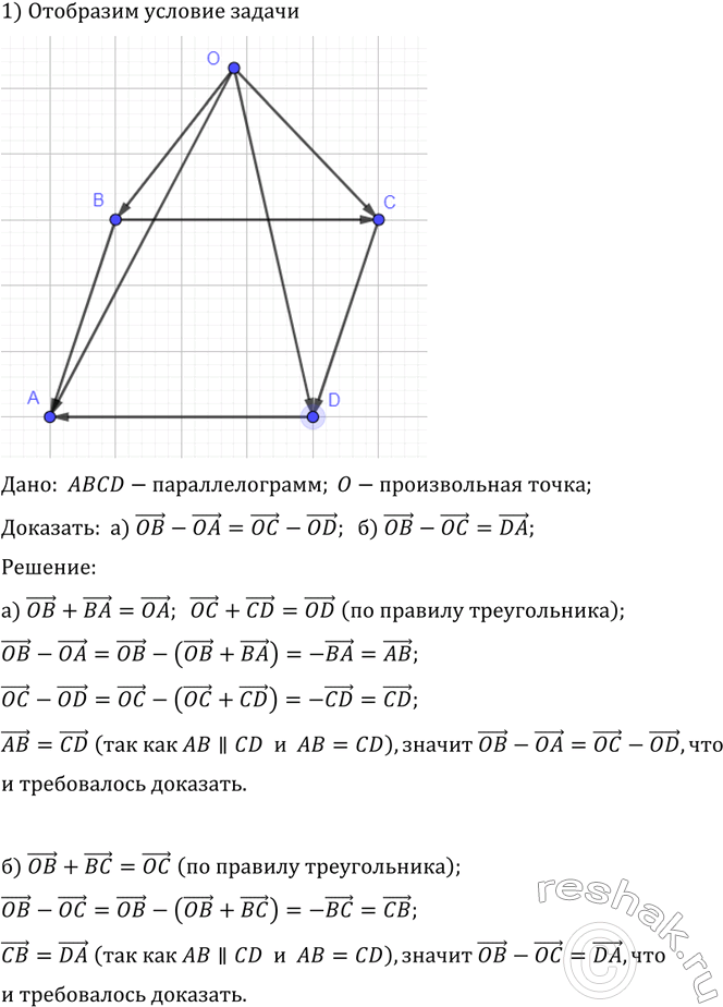 ����������� ����� ABCD � ��������������, � O � ������������ ����� ������������. ��������, ���: �) OB - OA = OC - OD; �) OB - OC =...