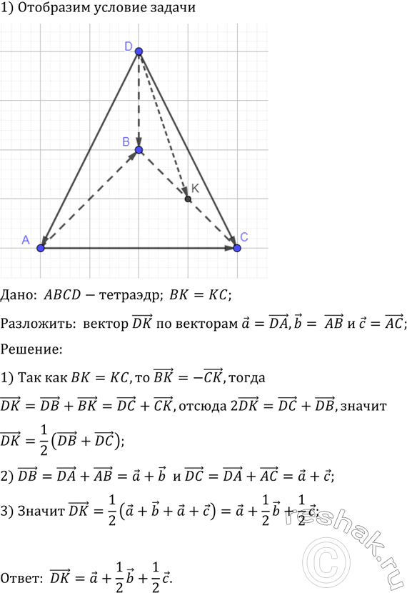 ����������� ����� K � �������� ����� BC ��������� ABCD. ��������� ������ DK �� �������� � = DA, b = AB � � = AC.���������� ��� ����� K � �������� ������� ��, �� DK = i (DB +...