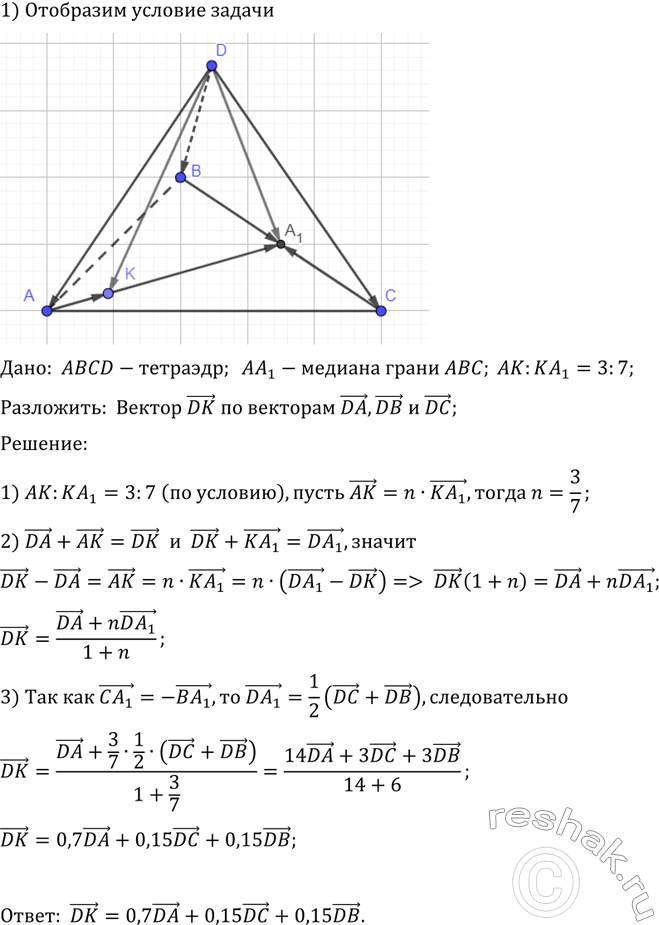  B  ABCD  AA1  ABC   K ,  AK : KA1 = 3 : 7.  DK   DA,DB,...