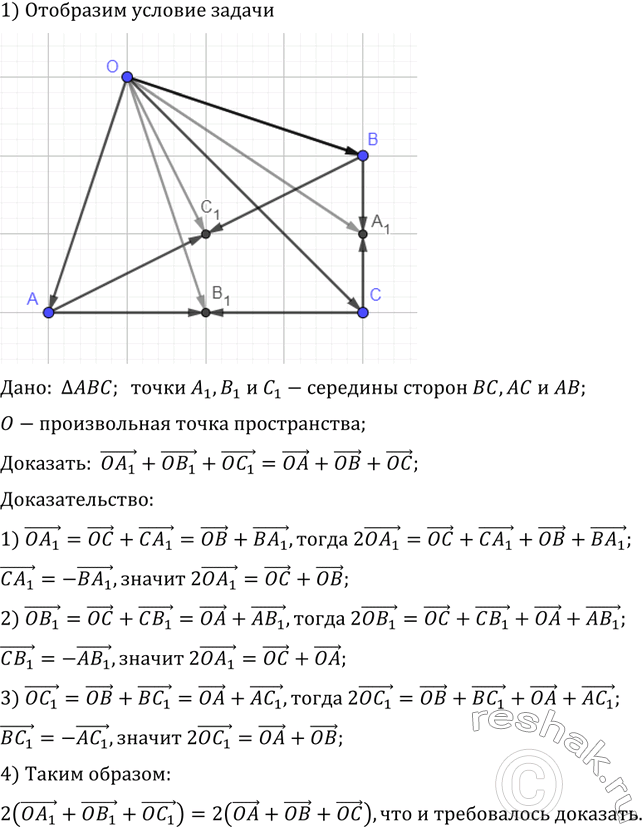 ����������� ����� A1, B1 � C1 � �������� ������ ��, AC � AB ������������ ABC, ����� O � ������������ ����� ������������. ��������, ���OA1 + OB1 + OC1 � OA + OB +...