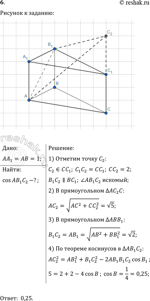 ����������� � ���������� ����������� ������ ABCA_1B_1C_1 ��� ���� ����� 1. ������� ������� ���� ����� ������� AB_1 �...
