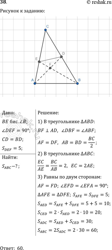 ����������� � ������������ ��� ������� AD � ����������� BE ��������������� � ������������ � ����� F. ������� ������������ DEF ����� 5. ������� ������� ������������...