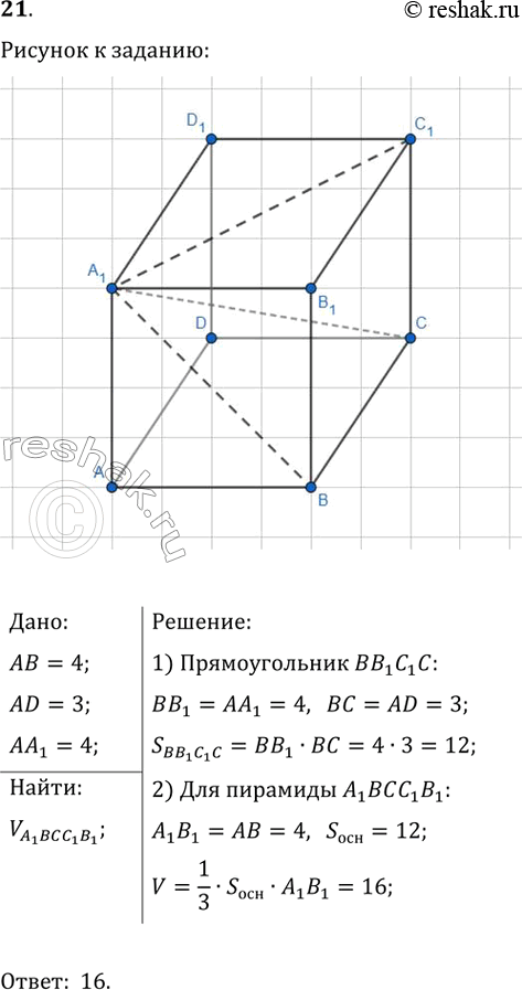 ����������� ������� ����� ��������, ��������� ������� �������� ������� A_1, B, C, C_1 �������������� ��������������� ABCDA_1B_1C_1D_1, � �������� AB=4, AD=3 �...