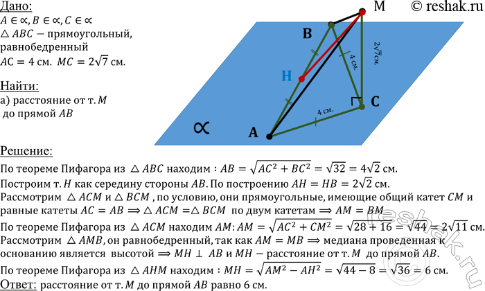����������� ����� ������� ������� ���� C ��������������� �������������� ������������ ABC ��������� ������ CM, ���������������� � ��� ���������. ������� ���������� �� ����� M ��...