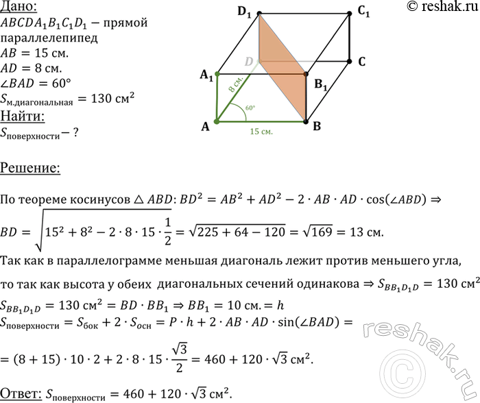 ����������� ������� ��������� ������� ��������������� ����� 8 �� � 15 �� � �������� ���� � 60�. ������� �� �������� ������������ ������� ����� 130 ��2. ������� ������� �����������...