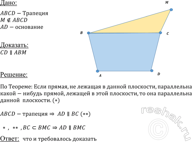 ����������� ����� M �� ����� � ��������� �������� ABCD � ���������� AD. ��������, ��� ������ AD ����������� ���������...