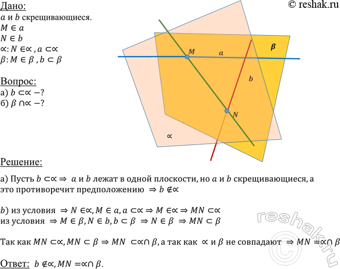 ����������� Ha �������������� ������ � � b �������� �������������� ����� M � N. ����� ������ � � ����� N ��������� ��������� �, a ����� ������ b � ����� M � ��������� p. a) ����� ��...