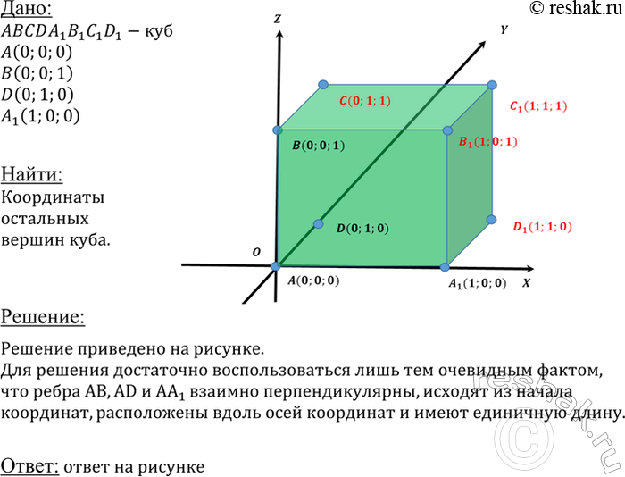 ����������� ���� ���������� ������� ������ ���� ABCDA1BlClDi: A (0; 0; 0), B (0; 0; 1), D (0; 1; 0) � A1 (1; 0; 0). ������� ���������� ��������� ������...