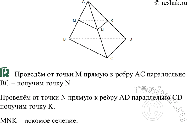 ����������� ���������� �������� ABCD � �������� ����� M �� ����� AB. ��������� ������� ��������� ����������, ���������� ����� ����� M ����������� �����...