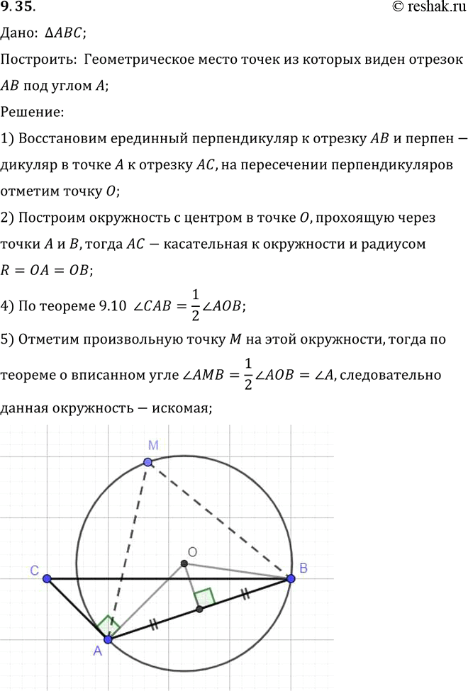 Изображение Дан треугольник ABC. Постройте геометрическое место точек, из которых отрезок AB виден под углом, равным углу A этого...