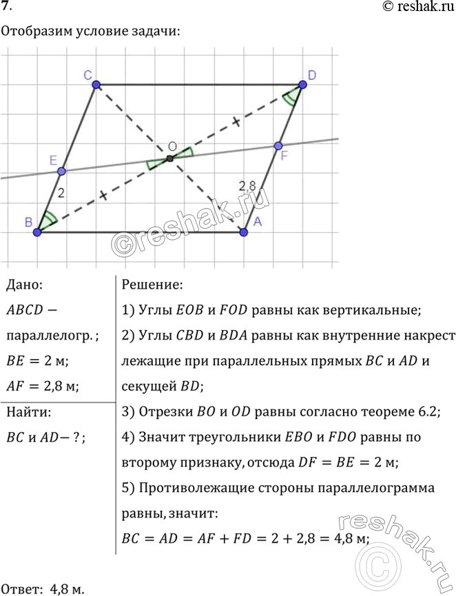  7.   ABCD      ,       AD  BE = 2   AF = 2,8 .    ...