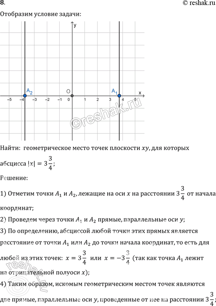 Изображение 8. Найдите геометрическое место точек плоскости ху, для которых |x| = 3*1/3.Найти:  геометрическое место точек плоскости xy, для которых абсцисса |x|=3...