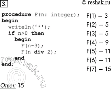  3.    F.           F(7)?procedure F(n: integer);beginwritein (*);if...